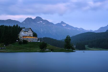 Hotel and Restaurant Waldhaus am See at the lake St. Moritzersee in Switzerlandのeditorial素材