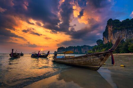 Sunset over Railay Beach at Krabi, Thailandのeditorial素材