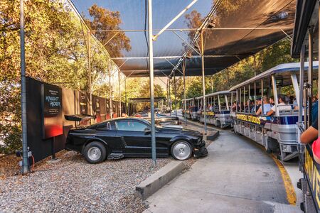 Studio Tour Tram with tourists driving through Universal Studios Hollywoodのeditorial素材