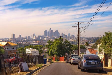 City skyline of Los Angeles viewed from Lincoln Heightsのeditorial素材