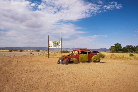 Abandoned car wreck in Solitaire located in the Namib Desert of Namibiaのeditorial素材