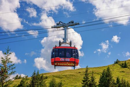 Wasserauen - Ebenalp cable railway car in the Swiss Alps in Switzerlandのeditorial素材
