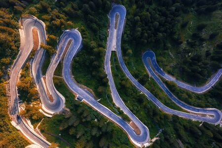 Aerial view of Maloja Pass road in Switzerlandの写真素材