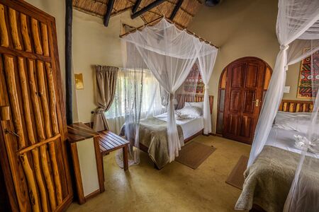 Chalet interior of the Hobatere Lodge near Etosha National Park, Namibiaのeditorial素材