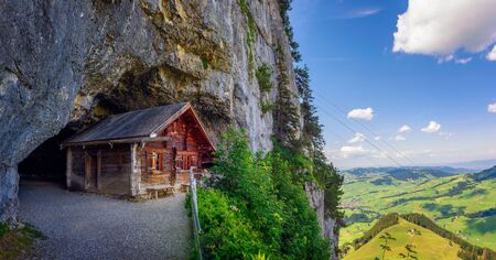 Historic cabin in the Wildkirchli cave in the Appenzell region of Switzerlandのeditorial素材