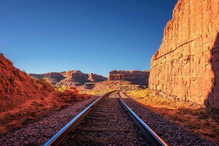 Railroad tracks near Corona Arch Trail in Utahの写真素材