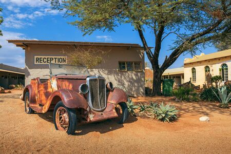 Car wreck at the Solitaire Lodge in the namibian desertのeditorial素材