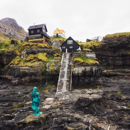 Statue of Selkie or Seal Wife in Mikladalur, Faroe Islandsのeditorial素材