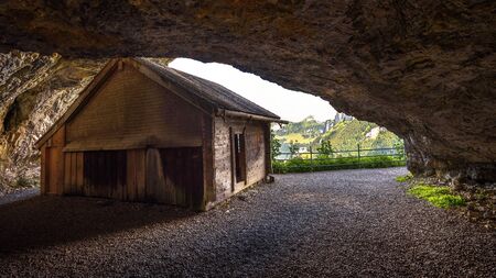 Historic cabin in the Wildkirchli cave in the Appenzell region of Switzerlandのeditorial素材