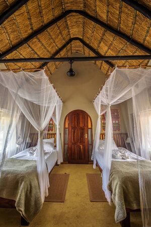 Chalet interior of the Hobatere Lodge near Etosha National Park, Namibiaのeditorial素材