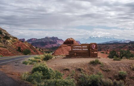 Entrance sign of Capitol Reef National park, Utahのeditorial素材