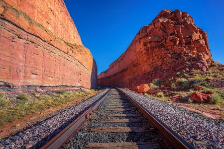Railroad tracks near Corona Arch Trail in Utahの写真素材