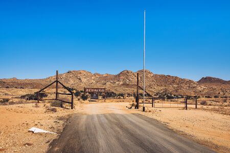 Entry gate to the Klein-Aus Vista lodge and restaurant in Namibiaのeditorial素材