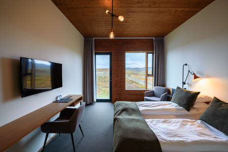Interior of a room in Fosshotel Myvatn located on the Ring Road in Iceland