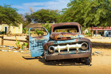 Abandoned car wreck in Solitaire located in the Namib Desert of Namibiaのeditorial素材