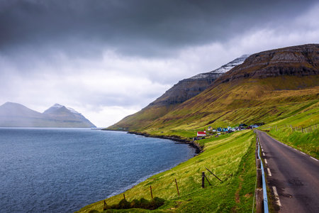 Village of Husar located on the island of Kalsoy in Faroe Islandsの写真素材
