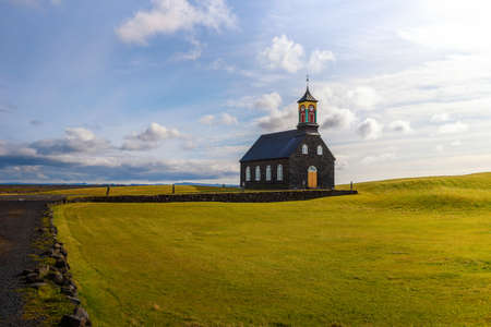 Hvalsneskirkja church near the village of Sandgerdi in Icelandの写真素材