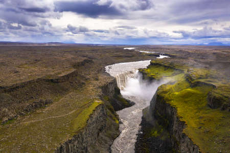 Aerial view of Dettifoss waterfall in Icelandの写真素材