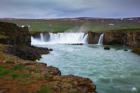 Godafoss waterfall in Iceland, one of the most famous icelandic waterfalls.の写真素材