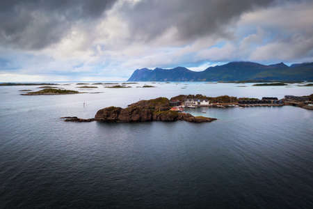 Aerial view of the Hamn i Senja village located on the Senja Island in Norwayの写真素材
