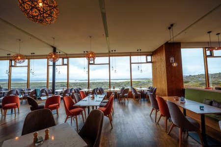 Restaurant interior of Fosshotel Myvatn located on the Ring Road in Icelandのeditorial素材