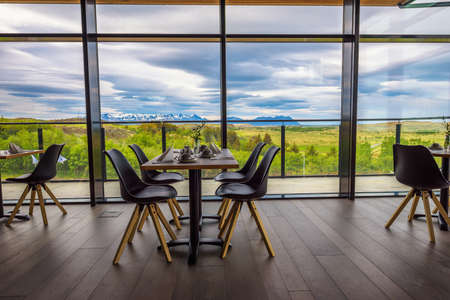 Restaurant interior of Hotel Varmaland in west of Icelandのeditorial素材