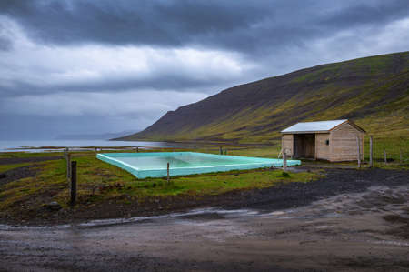 Reykjafjardarlaug Hot Pool located in the Westfjords, Icelandの写真素材