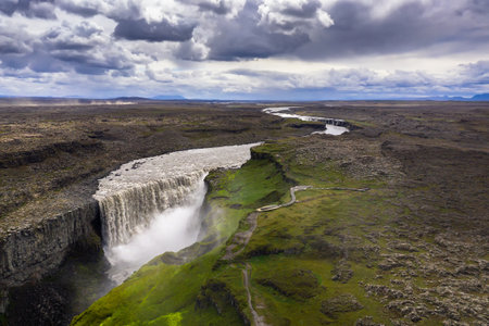 Aerial view of Dettifoss waterfall in Icelandの写真素材