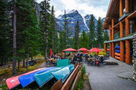 Moraine Lake Cafe in Banff National Park, Alberta, Canadaのeditorial素材