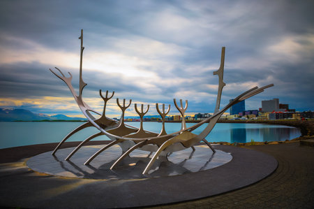 The Sun Voyager sculpture at the beach of Reykjavik. Icelandのeditorial素材