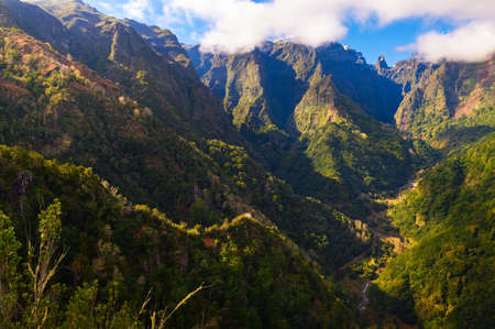 Valley of the Ribeira da Metade from the Balcoes viewpoint on Madeira, Portugalの写真素材
