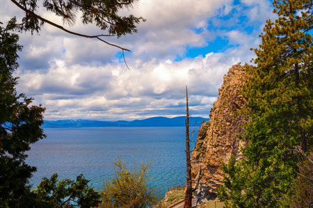 Cave Rock at Lake Tahoe, Nevadaの写真素材