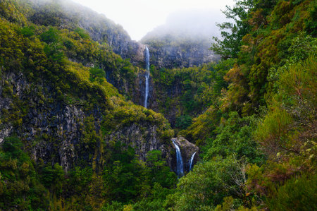 Risco waterfall in the Madeira Islands, Portugalの写真素材