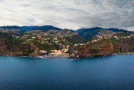 Aerial view of Ponta do Sol in Madeira island, Portugalの写真素材