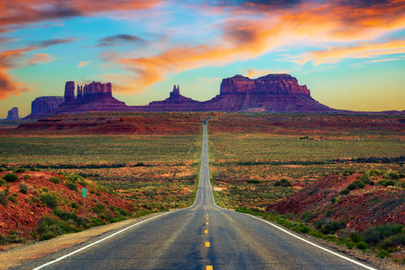Colorful sunset over Monument Valley, Utahの写真素材