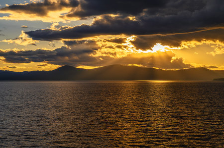 Sunset above Lake Tahoe in Californiaの写真素材