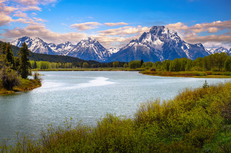 Oxbow Bend of the Snake River in Grand Teton National Park, Wyomingの写真素材
