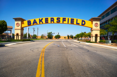 Bakersfield welcome sign, a wide arched street signの写真素材