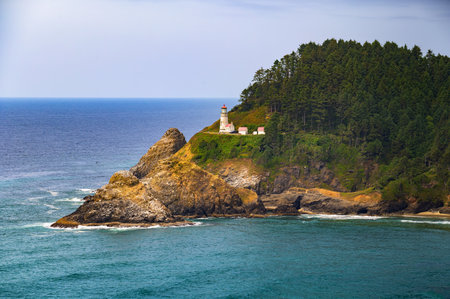 Heceta Head Lighthouse on the Pacific Coast near Florence, Oregonの写真素材