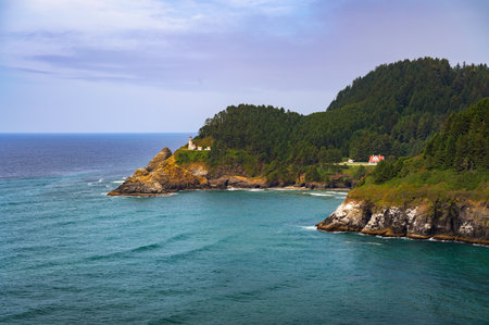 Heceta Head Lighthouse on the Pacific Coast near Florence, Oregonの写真素材