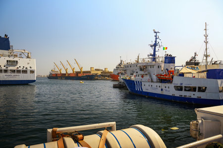 Port of Dakar in Senegal, west Africa, with various ships and cranesのeditorial素材
