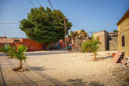 Street scene in Joal Fadiouth, Senegal, a village built on a unique shell islandの写真素材