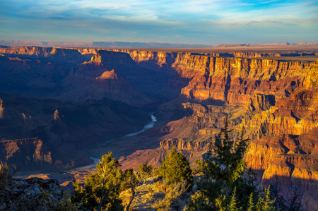 Grand Canyon at sunset viewed from Desert View Watchtowerの写真素材