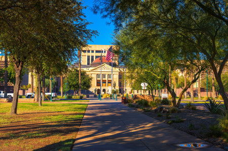 Arizona State Capitol in Phoenix, viewed from Wesley Bolin Memorial Plazaの写真素材