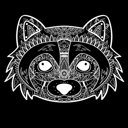 Zentangle stylized Black Raccoon face. Hand Drawn doodle vector illustration. Sketch for tattooのイラスト素材
