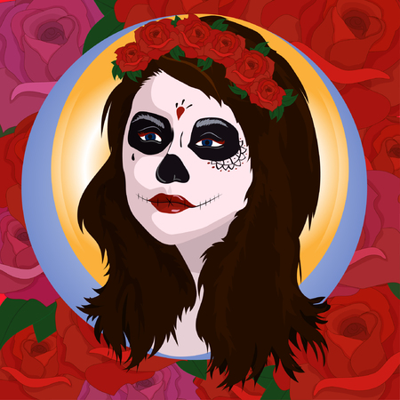 Girl with sugar skull makeup vector illustrationのイラスト素材