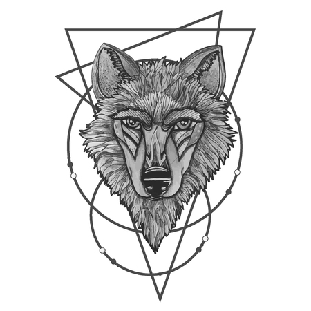 Vector illustration of a howling wolf, engraving. Print for T-shirts eps10のイラスト素材