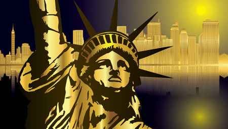 Gold and dark blue New York and statueのイラスト素材