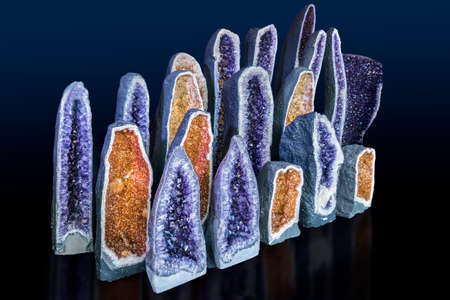 Amethyst Crystals. Geode crystals.Close-up of raw Amethyst druse .Gemstone - detail