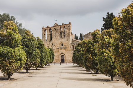 Medieval church in Spain. It is placed in the medieval town of Peratallada in Girona, Spain.の写真素材